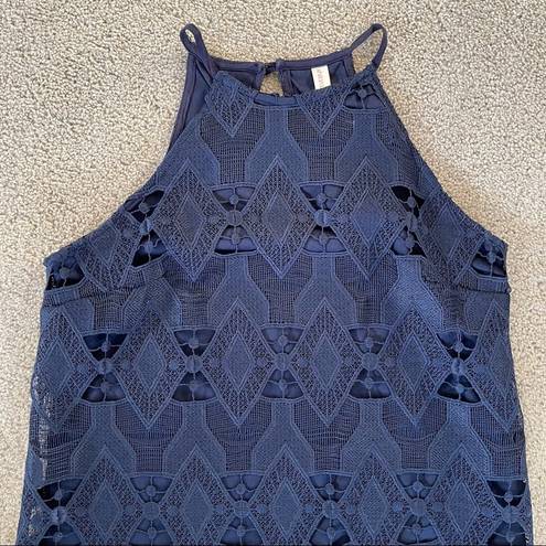 Xhilaration Navy Blue Crochet High Neck Dress