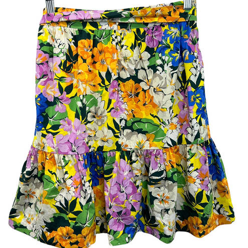 Ann Taylor  Floral Print Skirt Yellow Multi Size 0P Petite Floral A-line Belt Tie