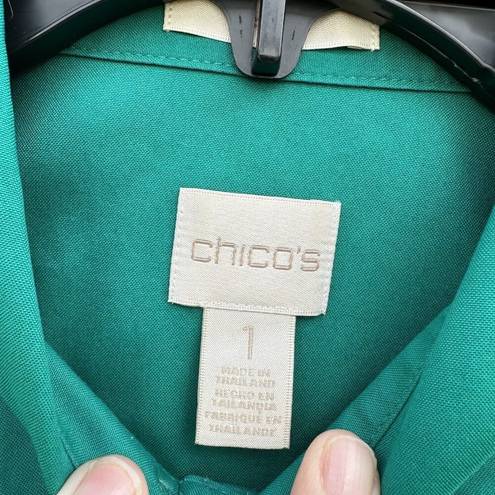 Chico's Chico’s Non-Iron Shirt Green Long Sleeve Button Up Cotton Size 1 Medium