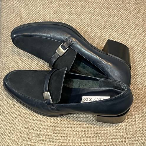 Krass&co WESLEY &  Navy Blue Heeled Leather Loafers with Buckle-8