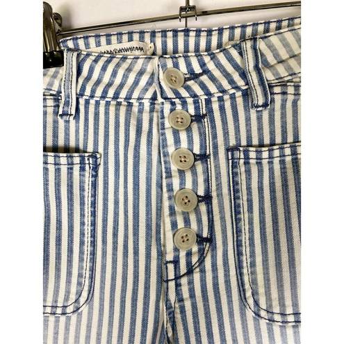 Pilcro and the Letterpress Pilcro Size 4/27 Pants Blue and White Vertical Stripes Cropped Jeans Button Fly