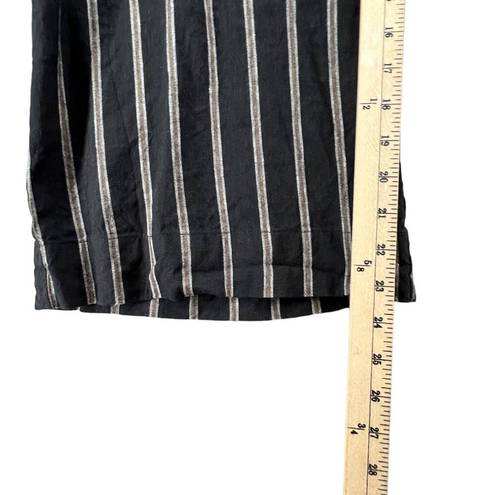 J.Jill  Pants Womens L Black Tan Stripe Linen Stretch Crop Wide Leg Paper Bag Tie