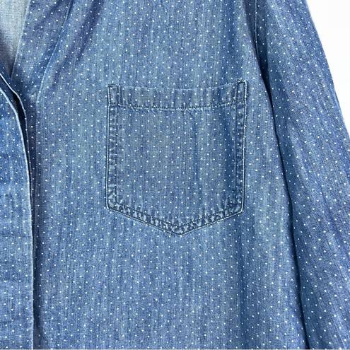 LC Lauren Conrad  Denim Shirt Women's Blue Polka Dot Button Down Chambray