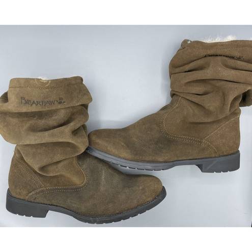 BEARPAW s Womens Kassidy Boots Brown Suede Booties Slouch Wool Blend Lining 7