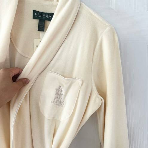 Lauren Ralph Lauren Cream Vanilla Luxury Embrodiered Crest Pocket NWT Robe Small