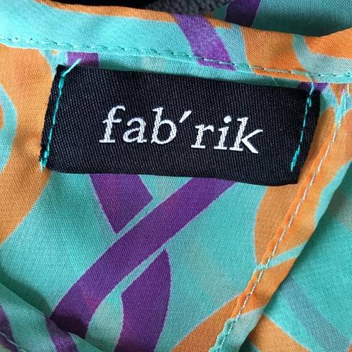 fab'rik  Blouse Small? Sheer Swing Back Flowy Abstract Artsy Festive Retr…