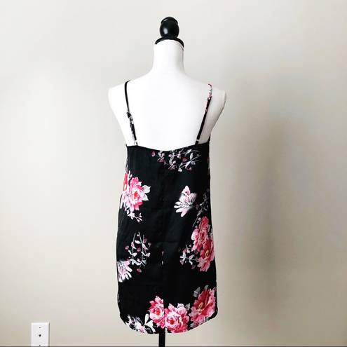 Honey Punch  | Black Floral Satin Slip Nighty Sz S