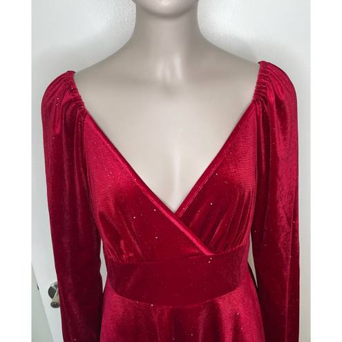 Ruby Red Velvet Surplice Skater Dress