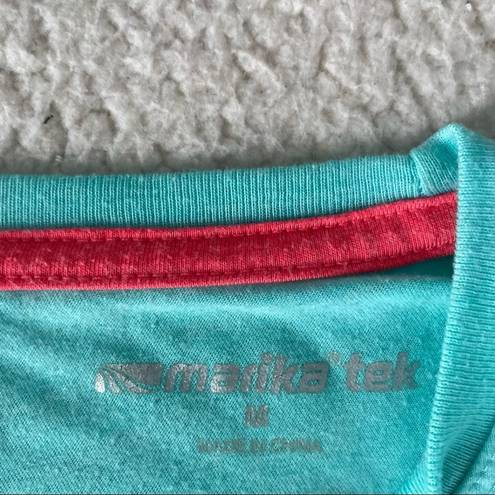 Marika tek  Performance Athletic Long Sleeve Polyester Ruched Shirt Teal Medium