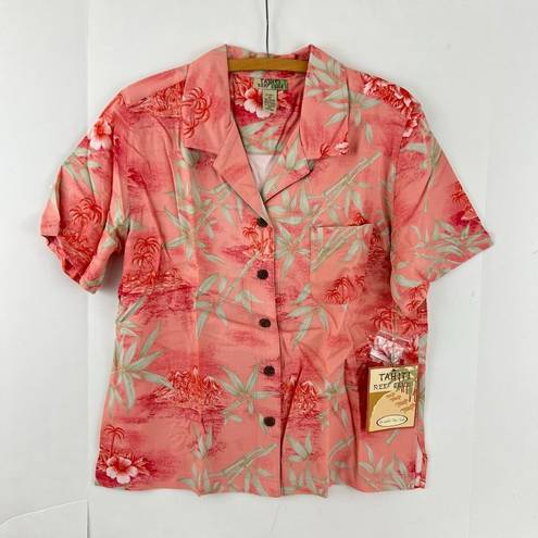 REEF Tahiti  Club Tropical Print Blouse Camp Shirt Women's Size 14