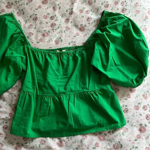 Sim & Sam  kelly green puff sleeve peplum cropped blouse square neck size XL