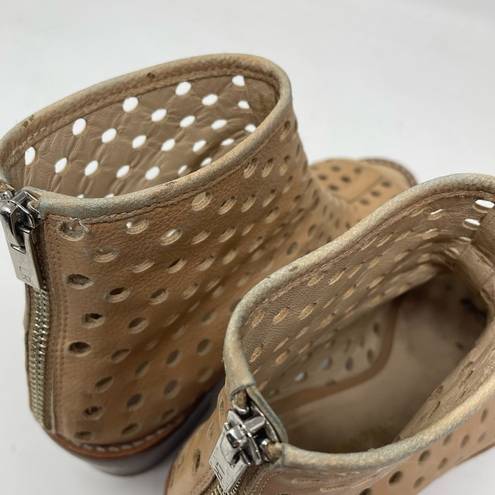 Loeffler Randall  Ione Beach Tan Leather Perforated Peep Toe Ankle Boots Shoes 6