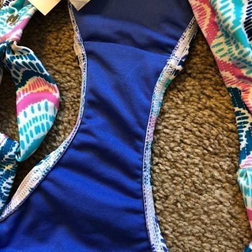 Raisin's NEW NWT R COLLECTIONS BY  Blue White Pink Chevron Bikini Swim Bottom MED