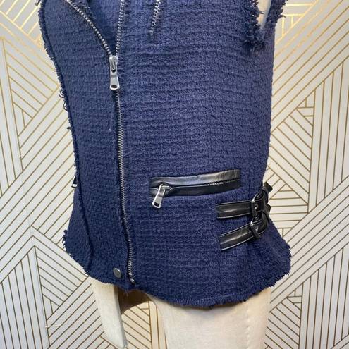 Rebecca Taylor  Tweed Motorcycle Zip Vest Navy Blue