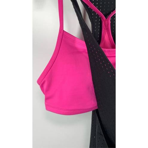 Nike  Women's Sport Mesh Layered Tankini Swim Top Black And Pink Size Medium