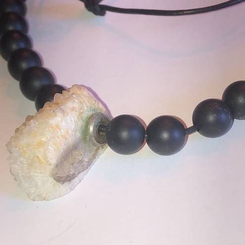 Onyx Natural Quartz Stone & Matte Black Agate  Beads Beaded Boho Tribal Necklace