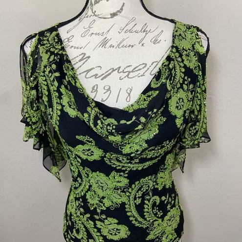 Carmen Marc Valvo  Silk Floral Cowl Top Blouse