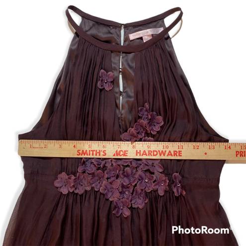 Rebecca Taylor Cocktail Dress 100% Silk Sz 2 Plum Purple Flower Appliqués