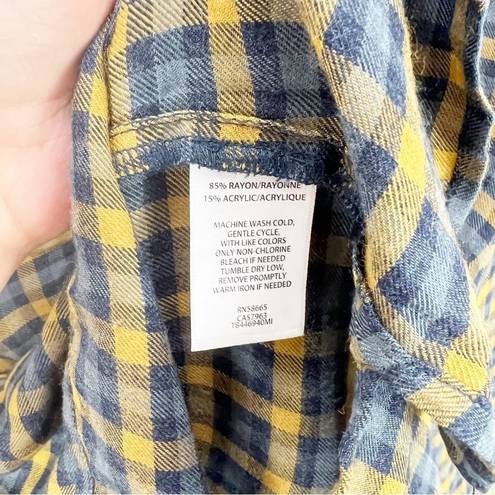 Treasure & Bond  Deep V-neck Blouse Plaid Yellow Navy Size Small S NWT