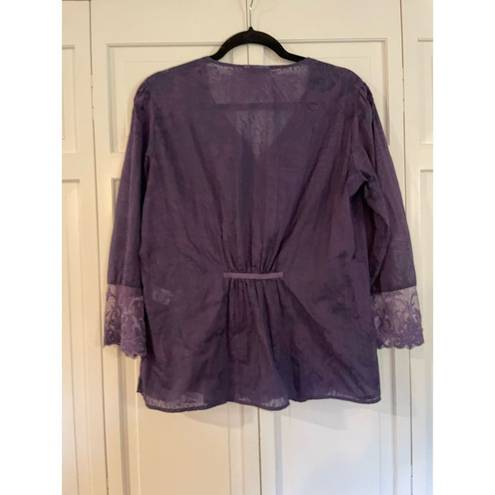 Coldwater Creek  purple lace trim blouse size large