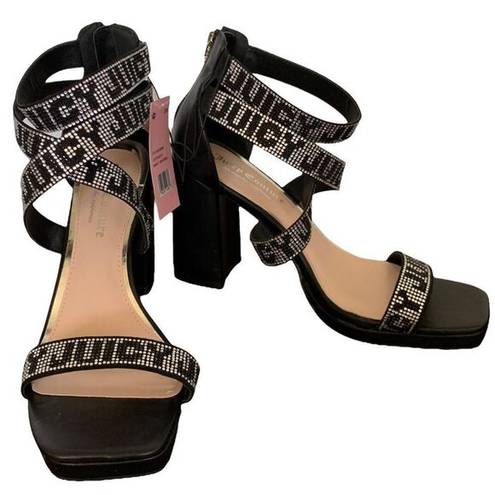 Juicy Couture  Macarena Black Strappy Rhinestone Platform Heels 8