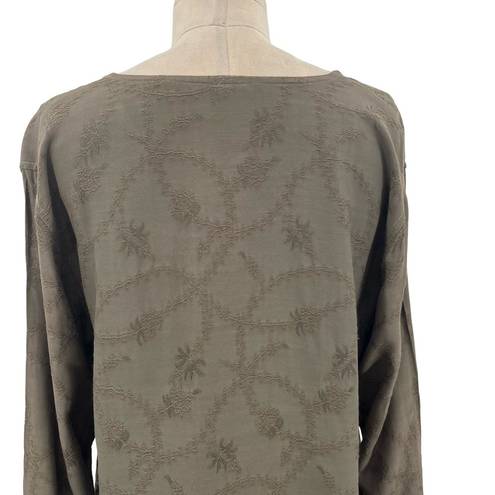 CP Shades  Olive Green Floral Embroidered Long Sleeve Top Size Medium