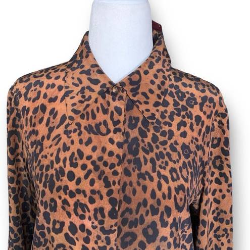 Lafayette 148  New York Diana Shirt Leopard Print Tie Front Long Sleeve Blouse