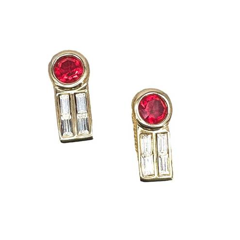 Swavorski Vintage Swarovski Signed SAL Earrings Red and Clear Crystal Gold Pierced