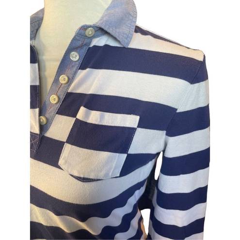 Tommy Hilfiger  Vintage Women's Long Sleeve Blue Stripe Half Buttoned Shirt Size