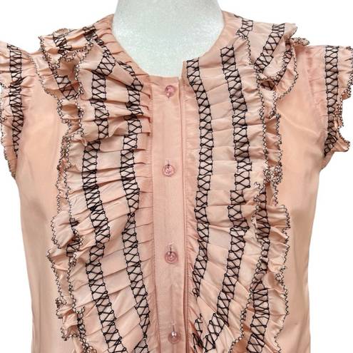 Oscar de la Renta  Pink Silk Ruffle Blouse, Size 2/4