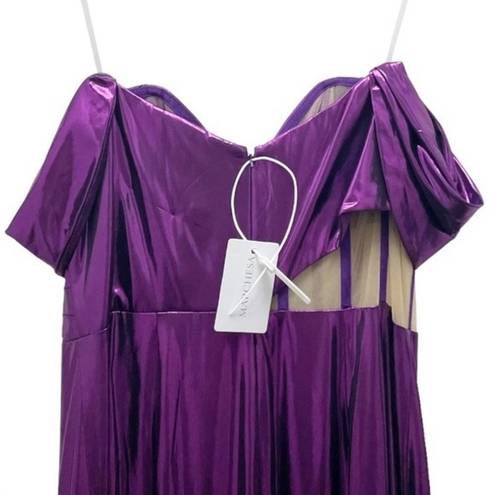 Amethyst NWT Marchesa Off Shoulder  Lamé Gown With Draped Bodice Women’s Size 16