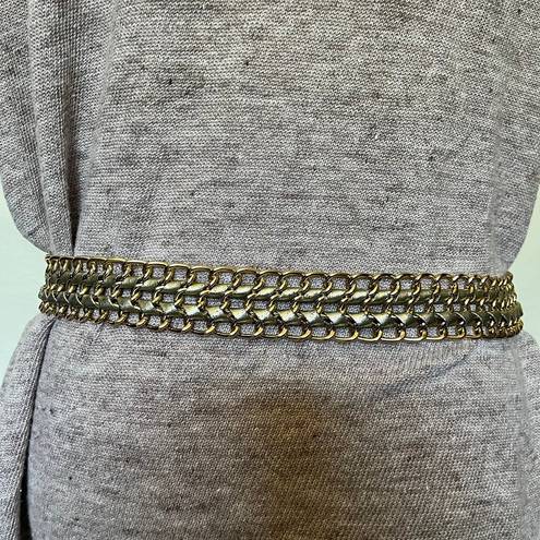 None Gold Chainlink and Silver Leather Twist  Womens Belt 38 inches long Buckle Disco