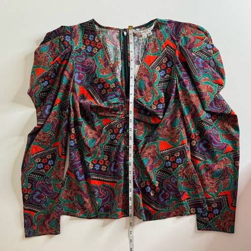 Veronica Beard NWT  Simmons Paisley Floral Silk Blend Top Flame Red Multi Size 10