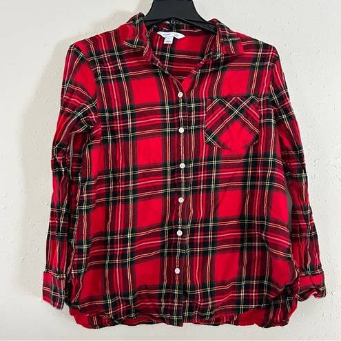 Old Navy  Red Plaid Flannel Button Down Long Sleeve Shirt Casual Comfy XL