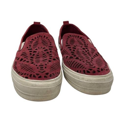 Nine West  Oletta Perforated Sneaker Lasercut Red Burgundy Suede Slip-on Size 8.5