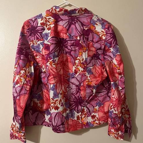 Coldwater Creek  blazer jacket floral top long sleeve pink pm petite medium