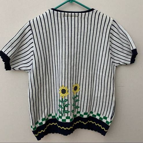 The Loft Vintage Sweater Short Sleeve Sunflower Button Front Cardigan Watering Can