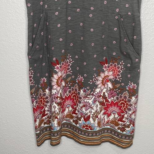 J.Jill  Caraway Floral Crew Neck Sheath Style T Shirt Dress * Gray Red * Medium