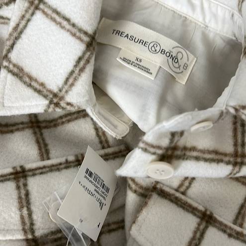 Treasure & Bond  Plaid But ton Down Carson Pane Boxy Shacket Ivory XS NWT