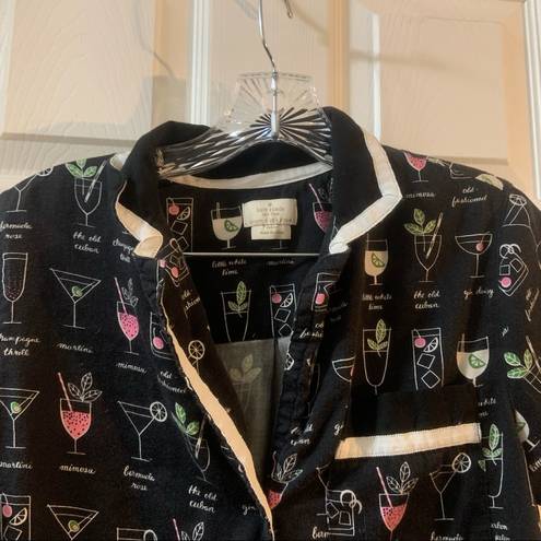 Kate Spade  Black Multicolor Cocktails Print Pajama Top XS