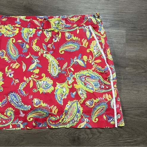 Polo  Golf Ralph Lauren Womens Paisley Golf Skort Pockets Size 12 Red Yellow