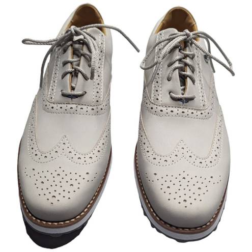 FootJoy  Women's Sport Retro Ivory Leather Wingtip Spikeless Golf Shoes 8.5