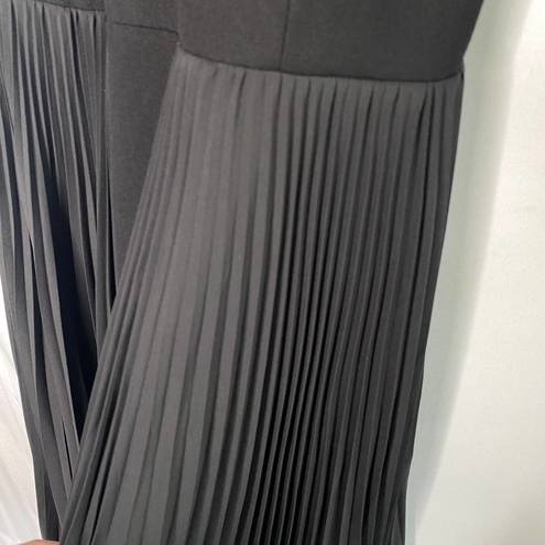 Halston Heritage  Round Neck Sleeveless Pleated High Low Midi Dress Black Size 4