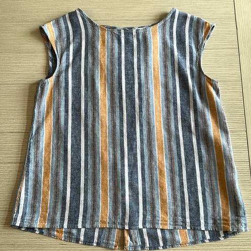 Max Studio  Linen Cotton Blend Striped Sleeveless Shirt Size Large