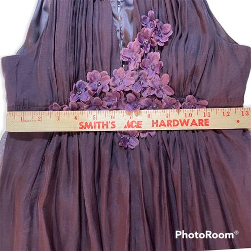 Rebecca Taylor Cocktail Dress 100% Silk Sz 2 Plum Purple Flower Appliqués