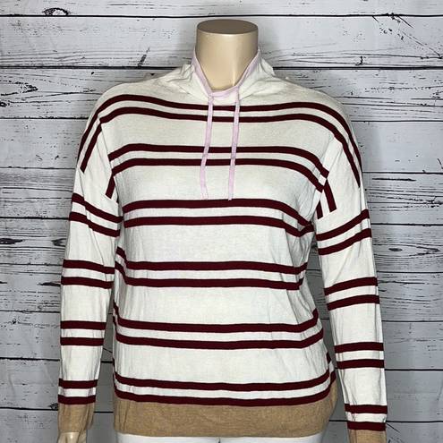 Lou & grey  Size XL White & Burgundy Stripe Cowl Neckline Lightweight Sweater Top