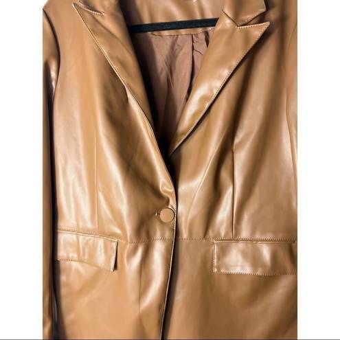 Laundry by Shelli Segal Brown Tan Soft Faux Leather Blazer Jacket Size Large