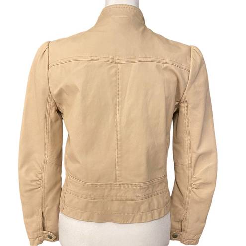 Rebecca Taylor  Womens Lamb Leather Moto Jacket Full Zip Long Sleeve Nude Cream 2