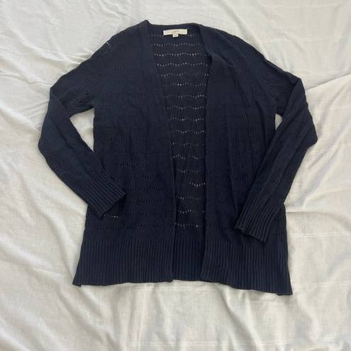 The Loft  rayon/wool blend open front cardigan   Size medium  Condition: great Color: navy   Details : - See photos for approx. measurements laying flat - Open knit  - Comfy and easy to throw over any outfit 