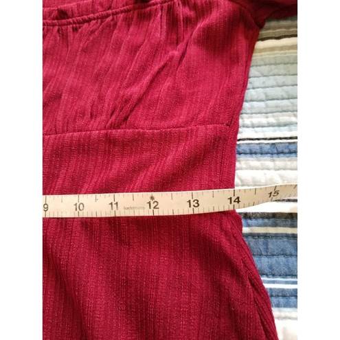 The Row  A- Dress Red Metallic Thread Empire Waist Square Neck Long Sleeve Pull On M